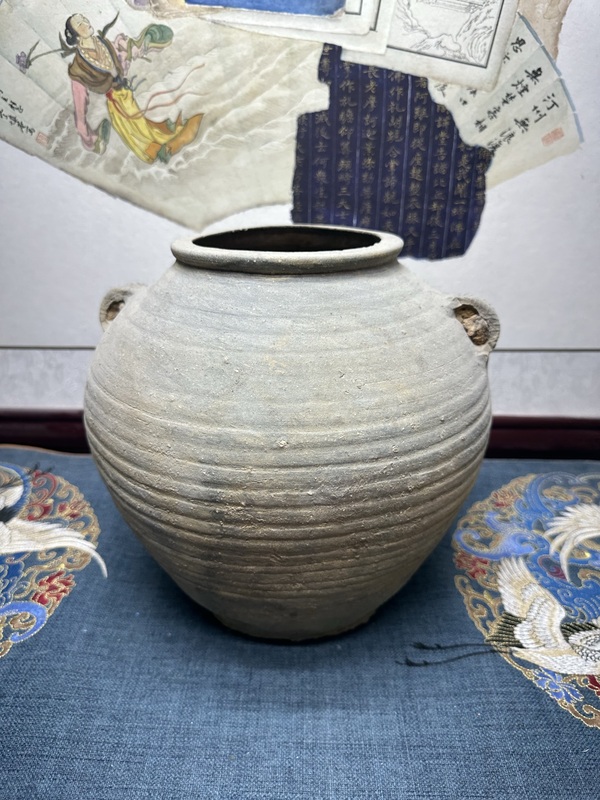 古玩陶瓷東漢精品旋紋雙耳瓿拍賣,當前價格569元