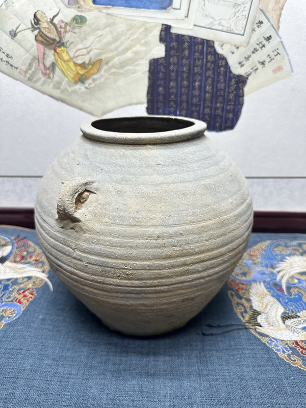 古玩陶瓷東漢精品旋紋雙耳瓿拍賣,當前價格569元