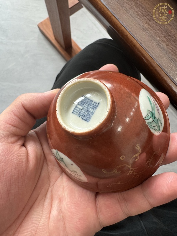 古玩陶瓷醬釉描金花卉紋茶圓真品鑒賞圖