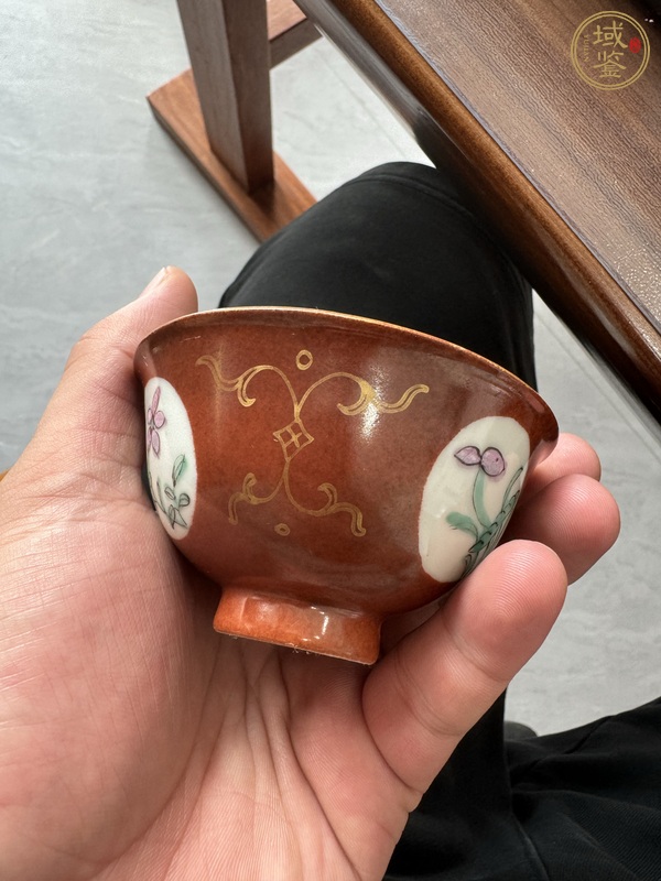 古玩陶瓷醬釉描金花卉紋茶圓真品鑒賞圖