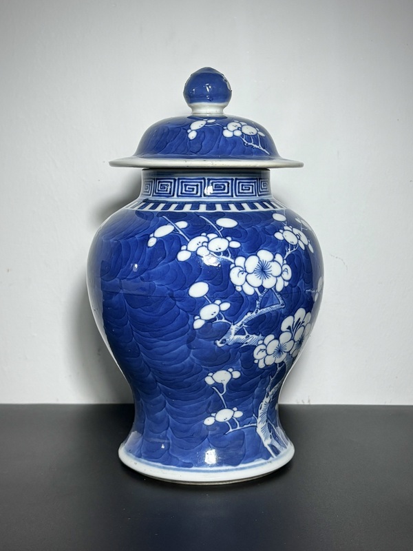 古玩陶瓷清光緒·青花留白冰梅圖將軍罐(細路)拍賣,當前價格2280元