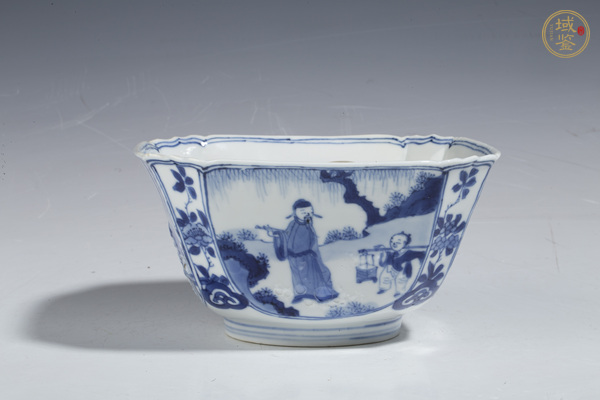 古玩陶瓷青花高士人物紋方碗 真品鑒賞圖