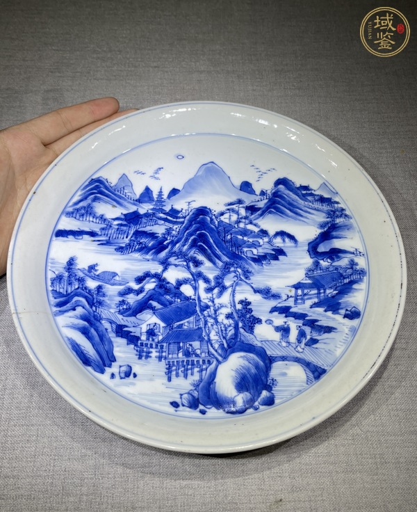 古玩陶瓷青花山水人物紋盤真品鑒賞圖