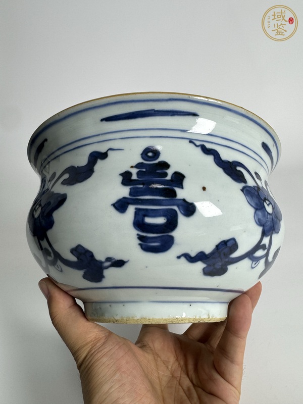 古玩陶瓷青花花間壽字紋香爐 真品鑒賞圖