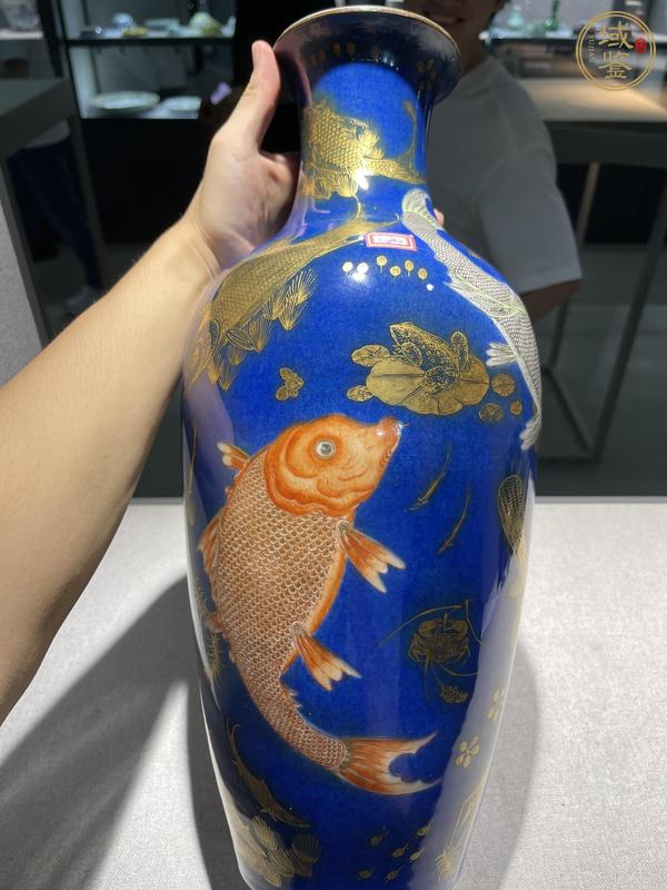 古玩陶瓷清光緒灑藍(lán)五彩描金魚藻紋瓶真品鑒賞圖