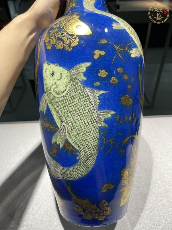 古玩陶瓷清光緒灑藍(lán)五彩描金魚藻紋瓶真品鑒賞圖