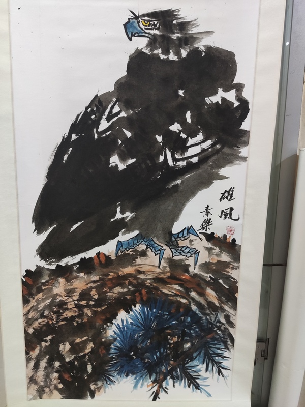古玩字畫手工精裱 河南名家付素杰雄鷹拍賣,當前價格328元