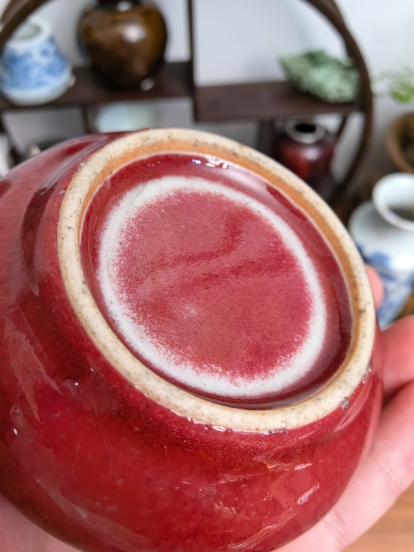 古玩陶瓷清中期乾隆郎紅釉飛碟型水盂拍賣,當前價格4500元