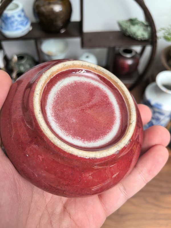 古玩陶瓷清中期乾隆郎紅釉飛碟型水盂拍賣,當前價格4500元
