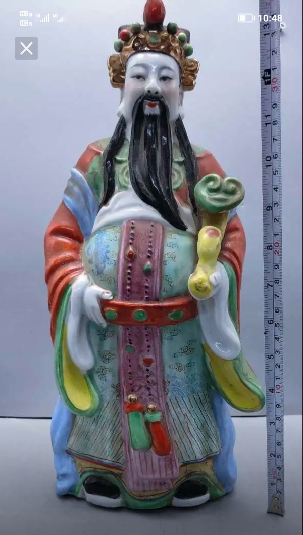 古玩陶瓷創(chuàng)匯時期粉彩祿星人物塑像拍賣，當前價格288元