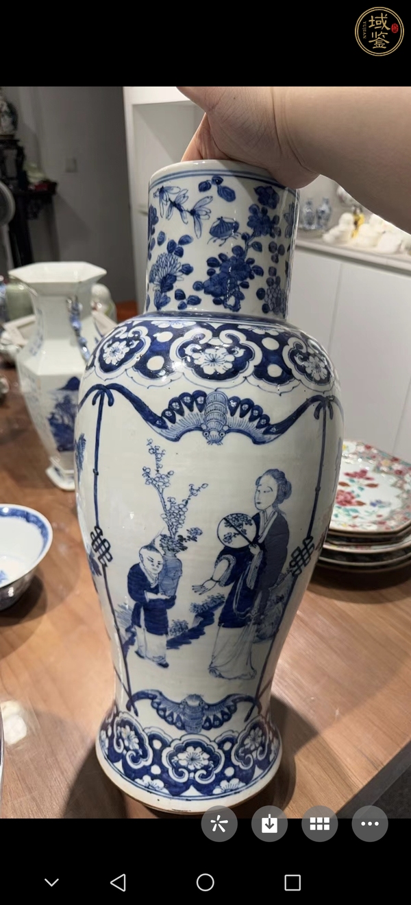 古玩陶瓷三娘教子圖青花瓶真品鑒賞圖