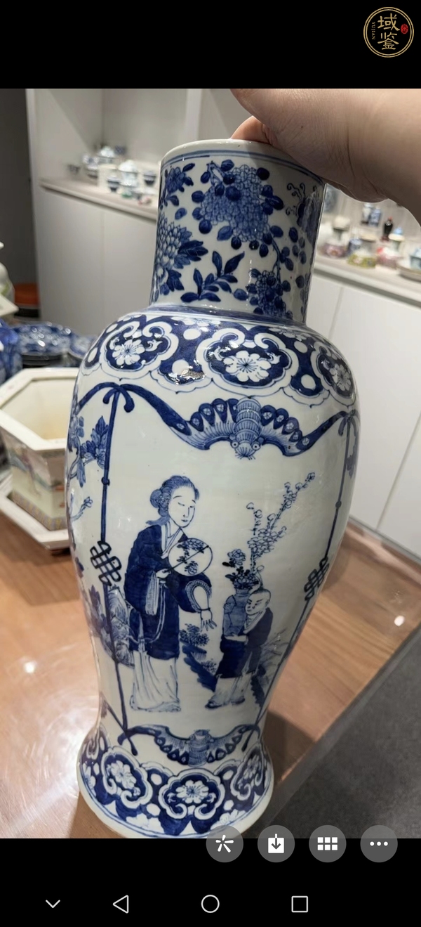 古玩陶瓷三娘教子圖青花瓶真品鑒賞圖