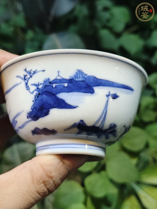 古玩陶瓷青花山水紋小碗（日本）真品鑒賞圖