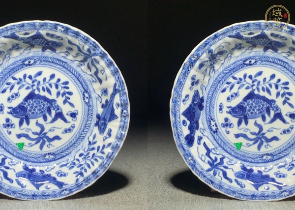 古玩陶瓷玉字款魚(yú)藻紋杯盤(pán)真品鑒賞圖