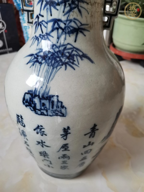 古玩陶瓷青花春耕圖夔龍耳大瓶真品鑒賞圖