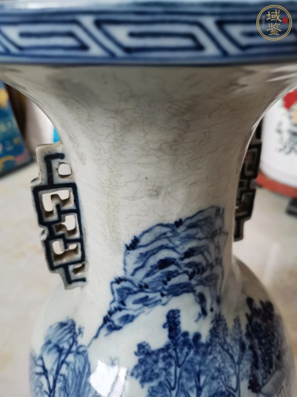 古玩陶瓷青花春耕圖夔龍耳大瓶真品鑒賞圖