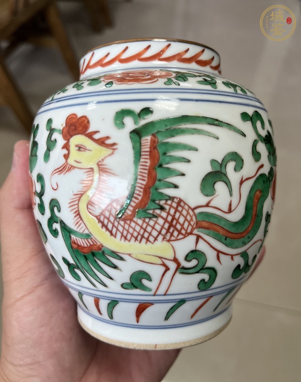 古玩陶瓷五彩鳳傳花卉紋罐真品鑒賞圖