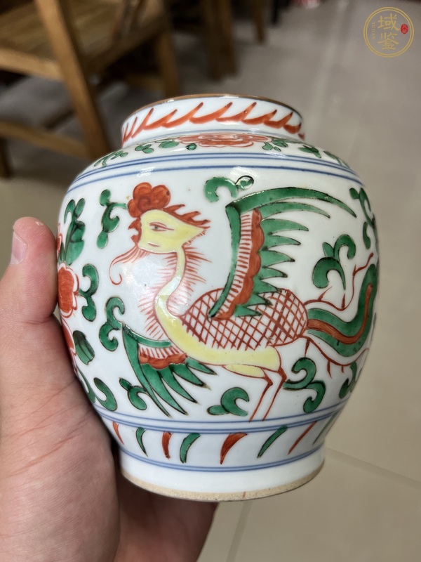 古玩陶瓷五彩鳳傳花卉紋罐真品鑒賞圖