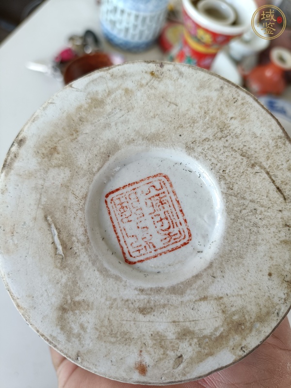 古玩陶瓷粉彩貼花花卉紋燭臺真品鑒賞圖