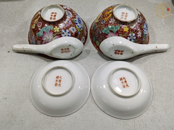 古玩陶瓷粉彩百花不落地紋茶具真品鑒賞圖