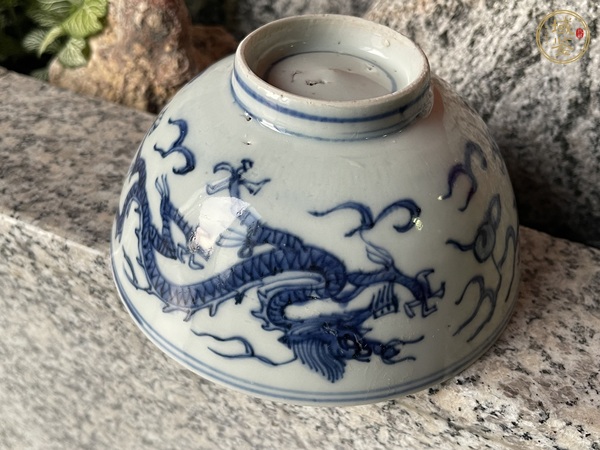 古玩陶瓷青花趕珠龍紋茶碗真品鑒賞圖