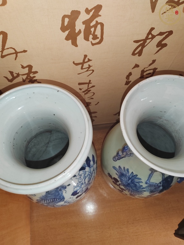 古玩陶瓷鳳凰牡丹紋青花洗口瓶真品鑒賞圖