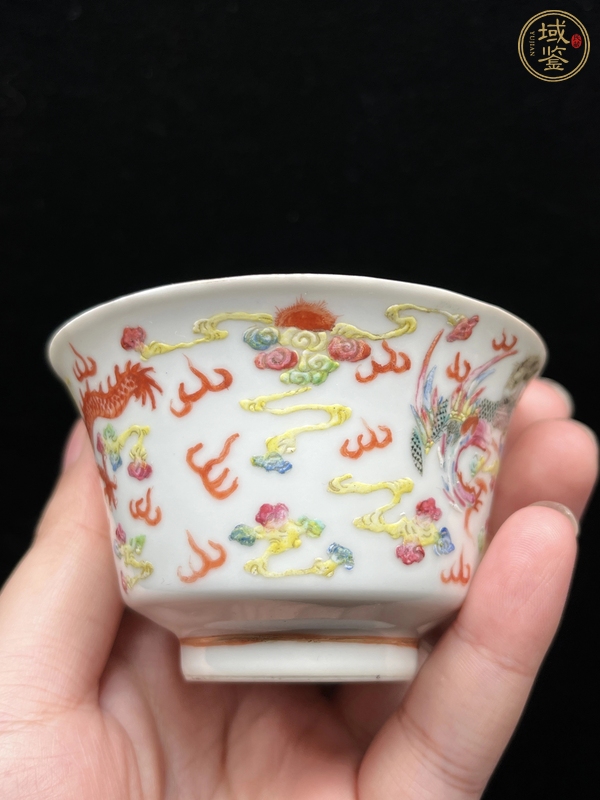 古玩陶瓷民國粉彩龍鳳杯真品鑒賞圖