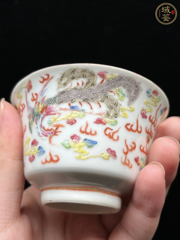 古玩陶瓷民國粉彩龍鳳杯真品鑒賞圖