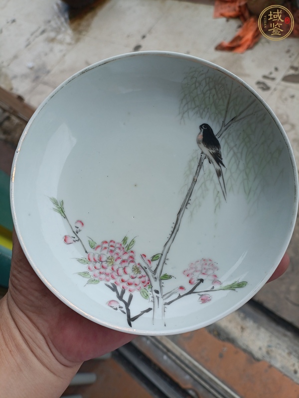 古玩陶瓷花鳥紋粉彩盤真品鑒賞圖