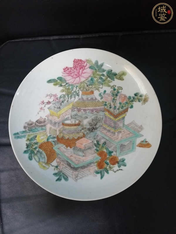 古玩陶瓷博古圖淺絳彩盤真品鑒賞圖