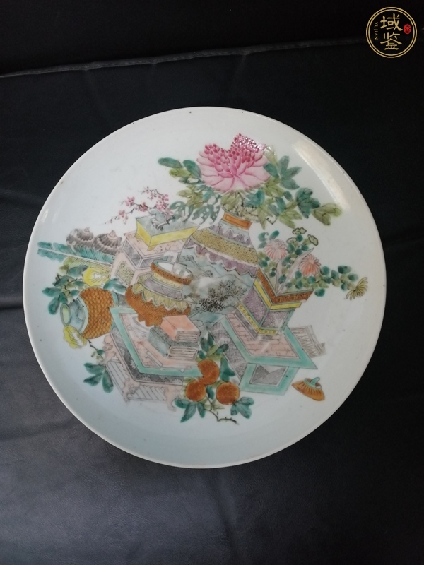 古玩陶瓷博古圖淺絳彩盤真品鑒賞圖