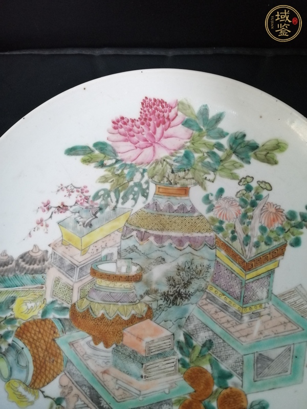 古玩陶瓷博古圖淺絳彩盤真品鑒賞圖