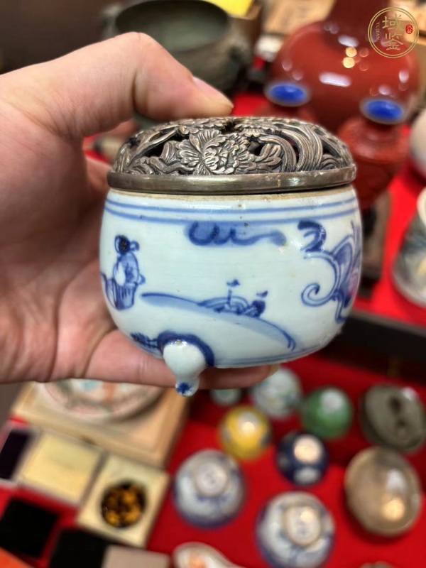 古玩陶瓷高士圖青花香爐真品鑒賞圖