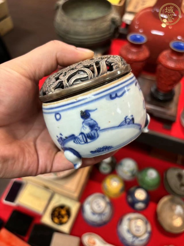 古玩陶瓷高士圖青花香爐真品鑒賞圖