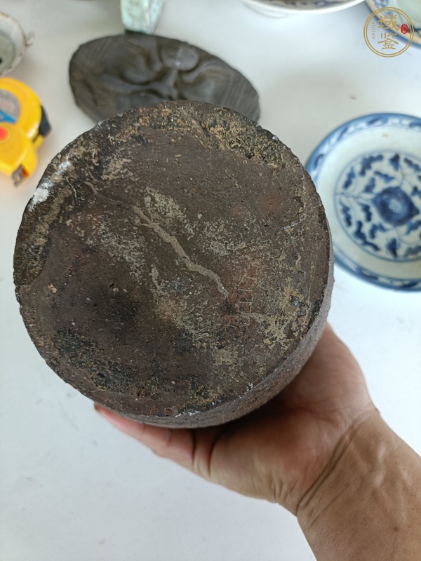 古玩陶瓷黑釉畫花花口瓶真品鑒賞圖
