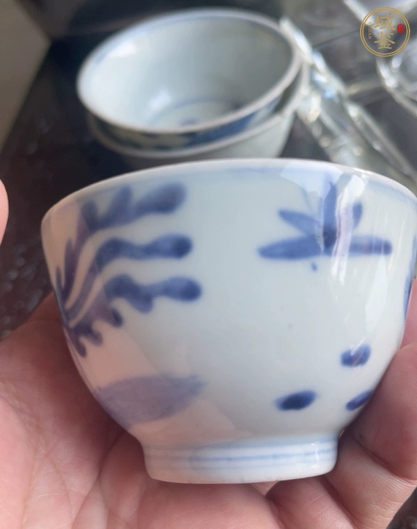 古玩陶瓷青花鳳穿牡丹圖茶碗，注意品相真品鑒賞圖