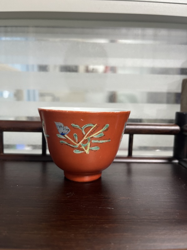 古玩陶瓷礬紅粉彩花卉紋仰鐘杯拍賣，當(dāng)前價格488元