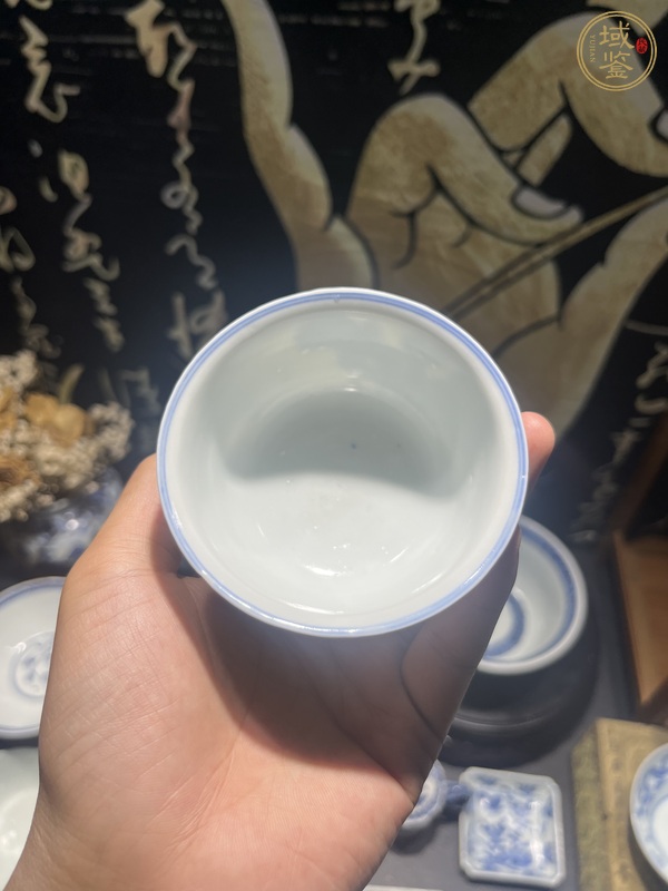 古玩陶瓷日本瓷青花白菜杯真品鑒賞圖