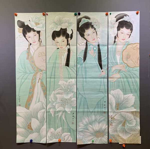 古玩字畫(huà)中美協(xié)會(huì)員名家曹珊珊 戲裝侍女四屏拍賣(mài),當(dāng)前價(jià)格5888元