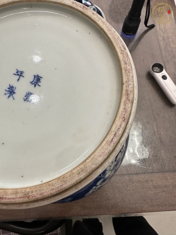 古玩陶瓷康熙年制款青花留白梅紋罐真品鑒賞圖