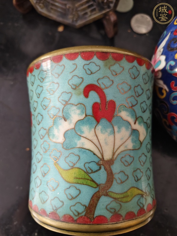 古玩銅器掐絲琺瑯筆筒真品鑒賞圖