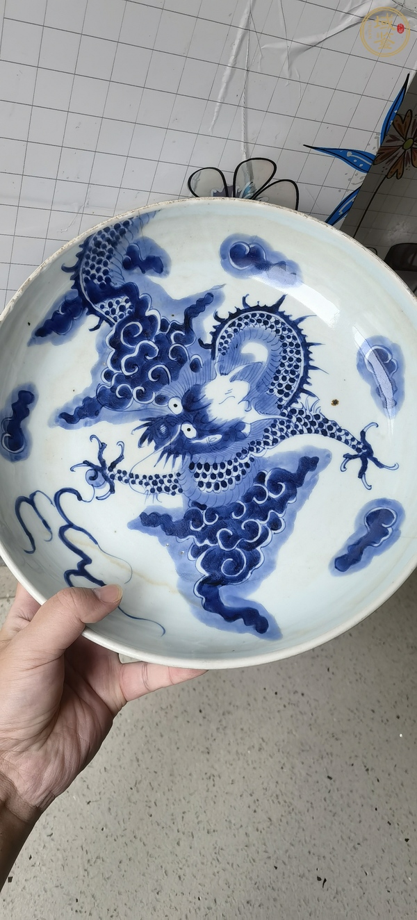 古玩陶瓷青花過墻龍盤真品鑒賞圖