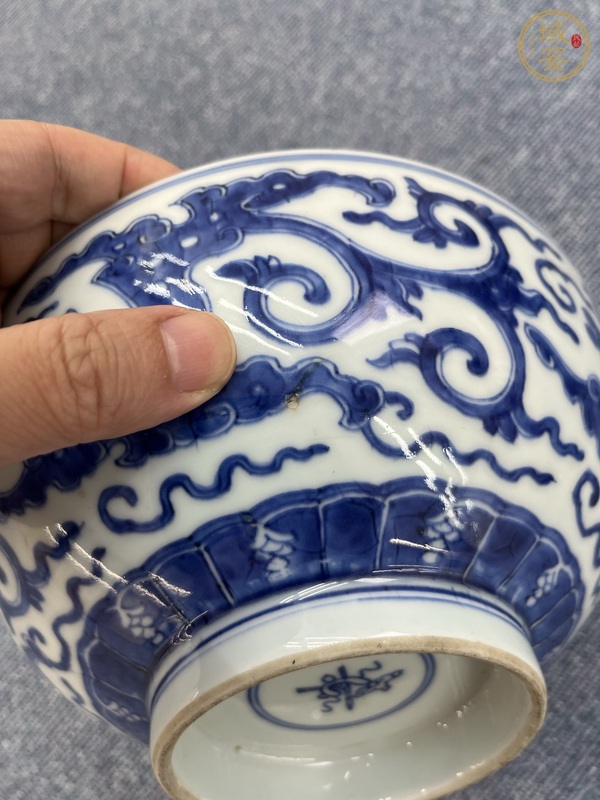 古玩陶瓷青花夔龍紋大碗，注意品相真品鑒賞圖