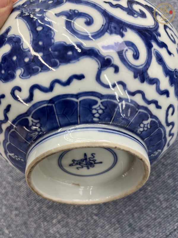 古玩陶瓷青花夔龍紋大碗，注意品相真品鑒賞圖