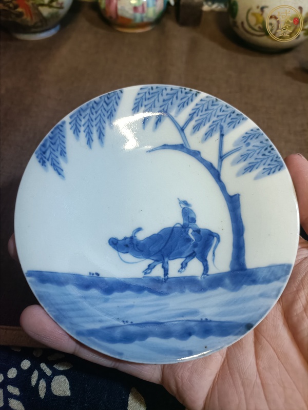 古玩陶瓷牧牛圖青花盤真品鑒賞圖