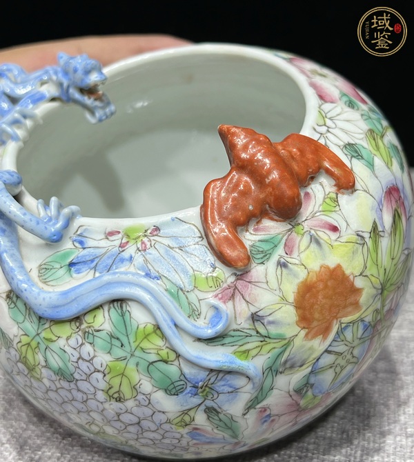 古玩陶瓷百花不落地粉彩水盂真品鑒賞圖