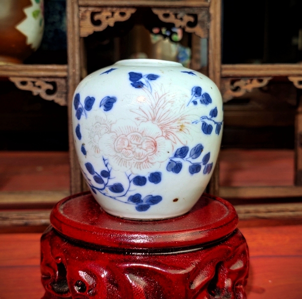 古玩轉(zhuǎn)賣(mài)【精品文房/新品放漏】青花釉里紅花卉紋水盂水呈拍賣(mài)，當(dāng)前價(jià)格20000元