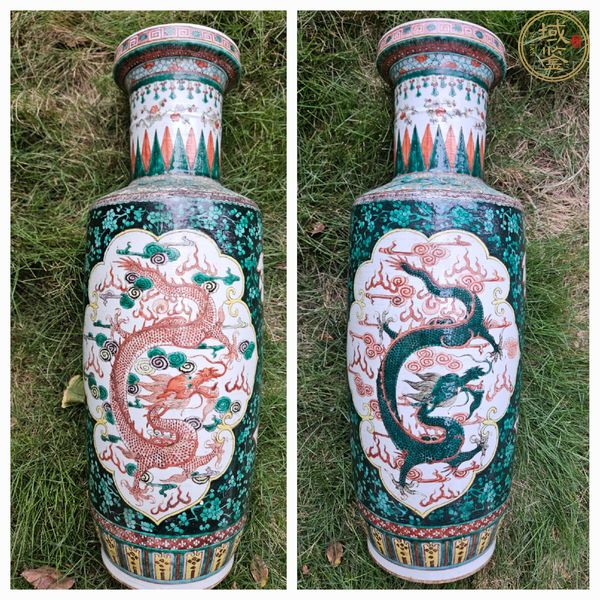 古玩陶瓷粉彩龍紋瓶真品鑒賞圖
