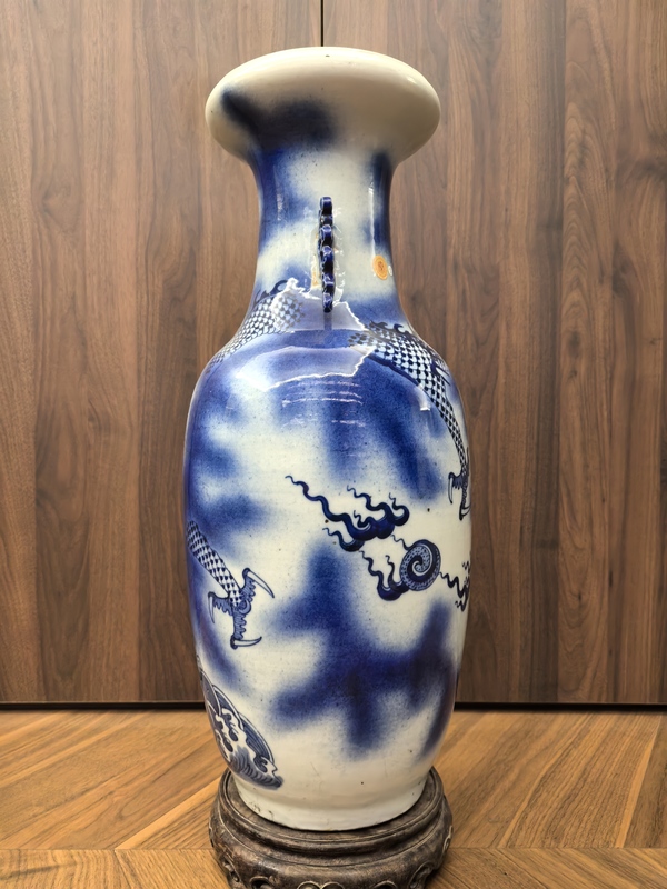 古玩陶瓷道咸青花吹釉云龍三現圖洗口瓶(58.5高)拍賣,當前價格58888元