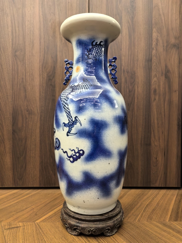 古玩陶瓷道咸青花吹釉云龍三現圖洗口瓶(58.5高)拍賣,當前價格58888元